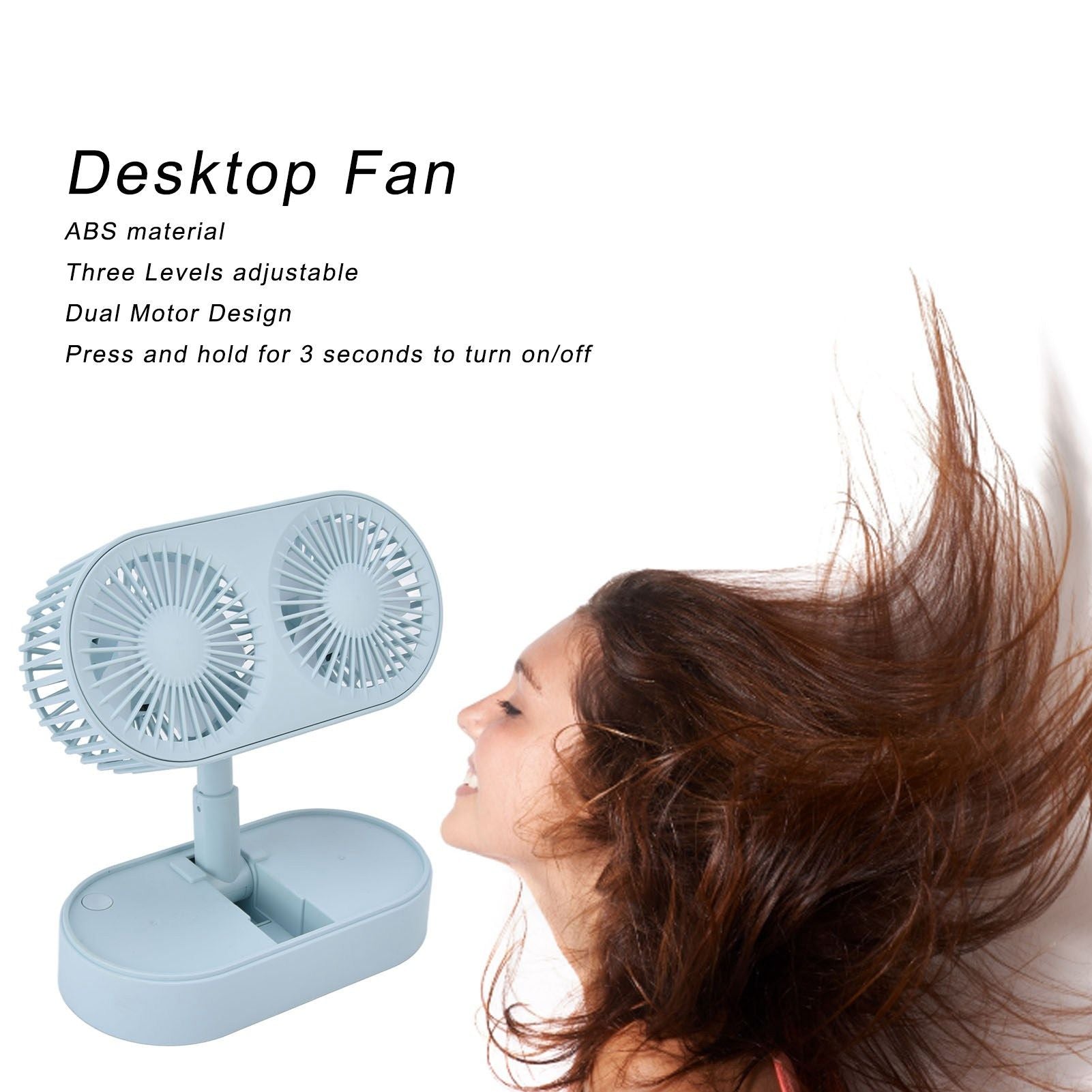 Desktop Double Fan Dual Motor 135 degrees Angle Adjustable Handheld Fan Three Levels Adjustable Low Noise V1294-YM0523-3113220041613