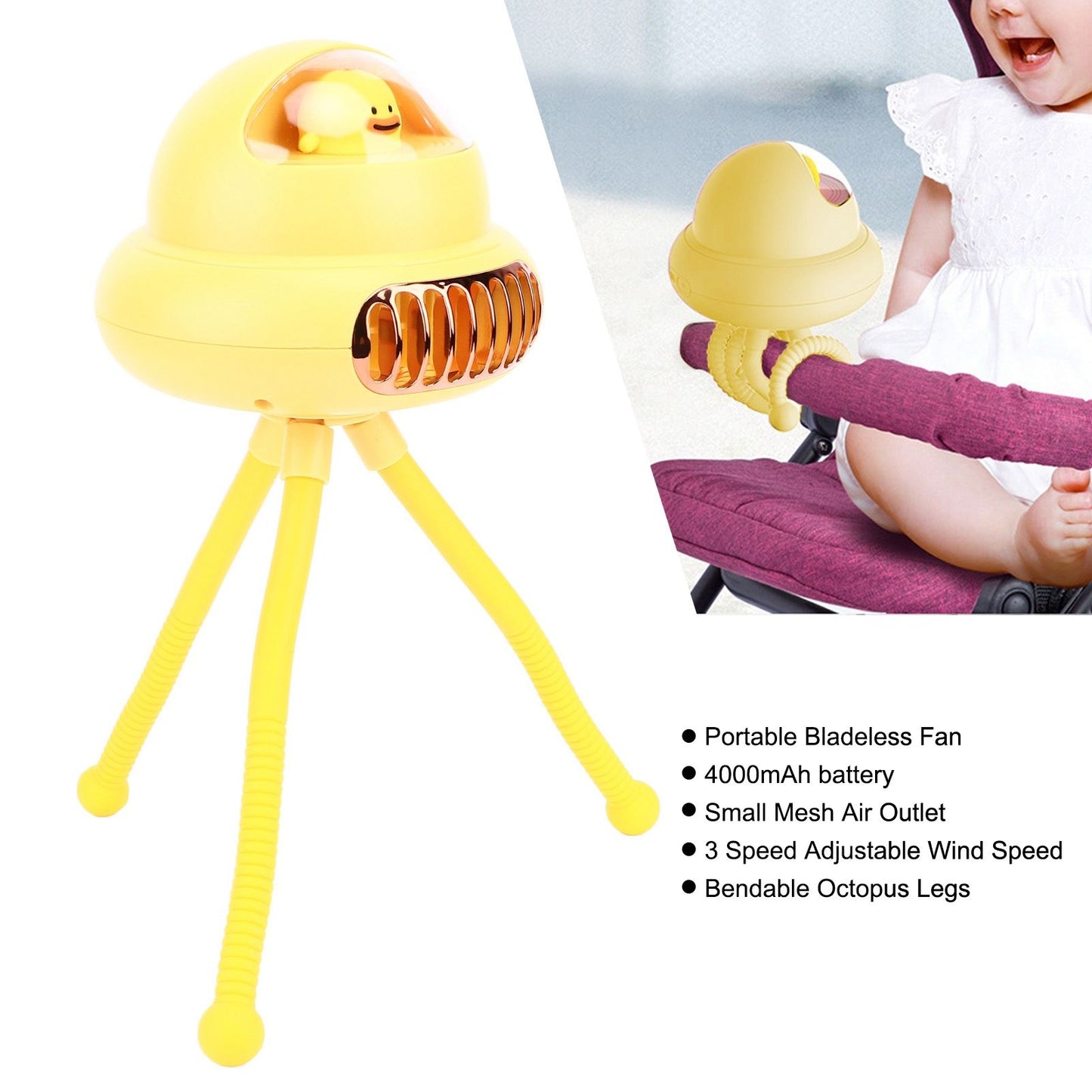 Stroller Fan Bendable Octopus Legs Space Capsule Leafless Fan Multifunctional Portable 3 Speed Stroller V1294-YM0523-3113220044012