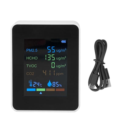 Multifunctional 6 in 1 CO2 Meter Air Quality Monitor Temperature PM2.5 TVOC HCHO Detector USB Charging White V1294-YM0523-3113220044212