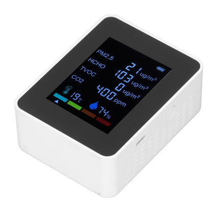 Multifunctional 6 in 1 CO2 Meter Air Quality Monitor Temperature PM2.5 TVOC HCHO Detector USB Charging White V1294-YM0523-3113220044212