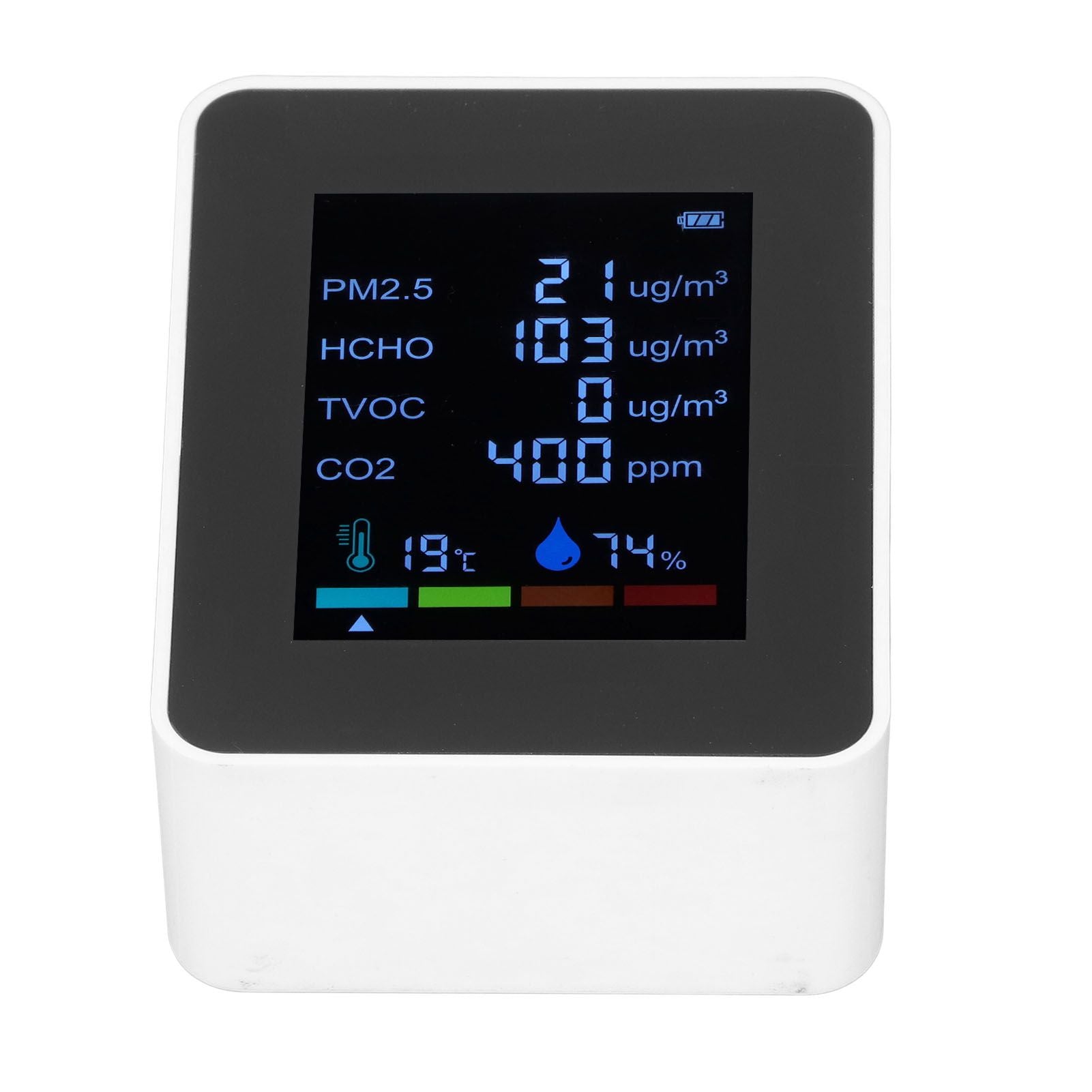 Multifunctional 6 in 1 CO2 Meter Air Quality Monitor Temperature PM2.5 TVOC HCHO Detector USB Charging White V1294-YM0523-3113220044212