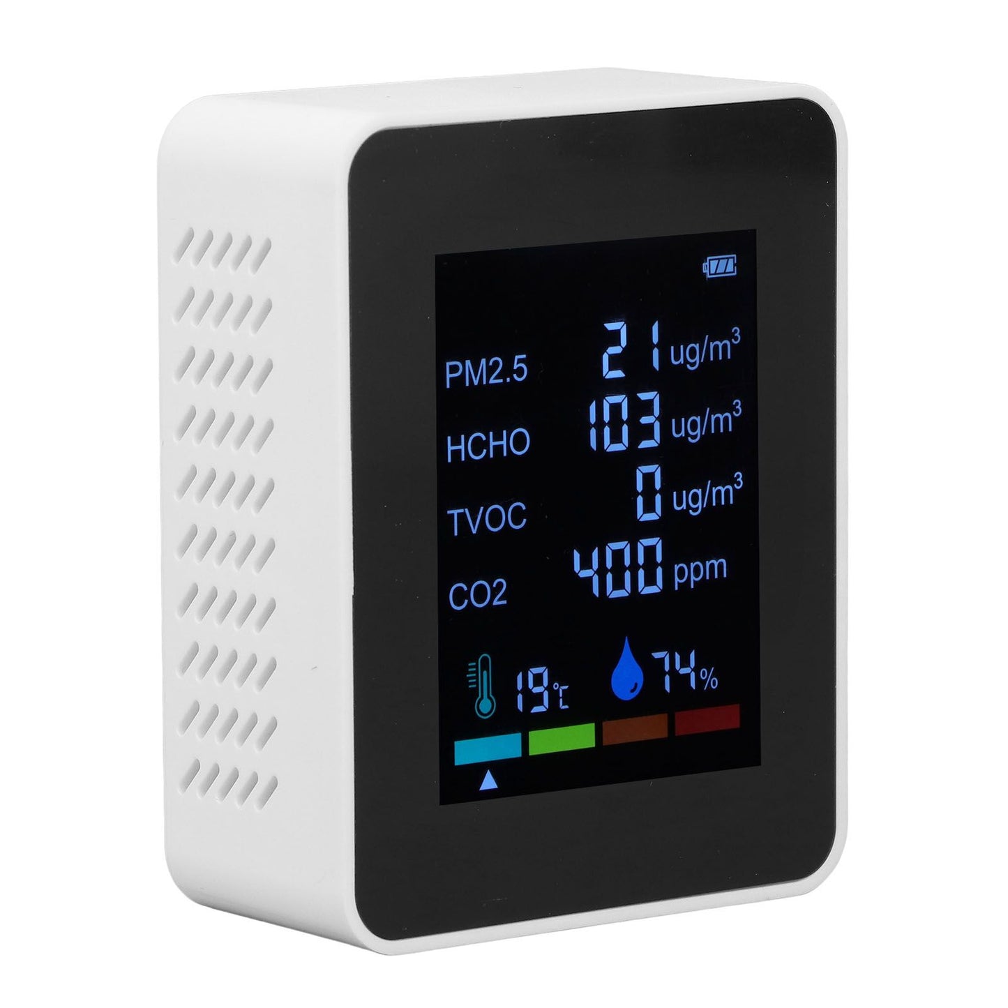 Multifunctional 6 in 1 CO2 Meter Air Quality Monitor Temperature PM2.5 TVOC HCHO Detector USB Charging White V1294-YM0523-3113220044212