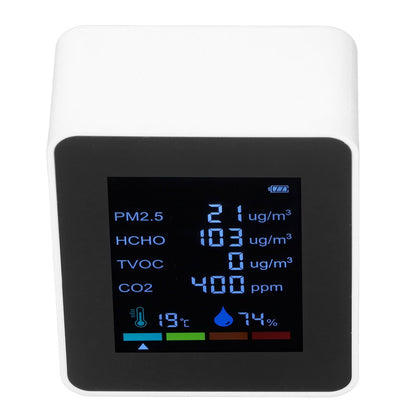 Multifunctional 6 in 1 CO2 Meter Air Quality Monitor Temperature PM2.5 TVOC HCHO Detector USB Charging White V1294-YM0523-3113220044212