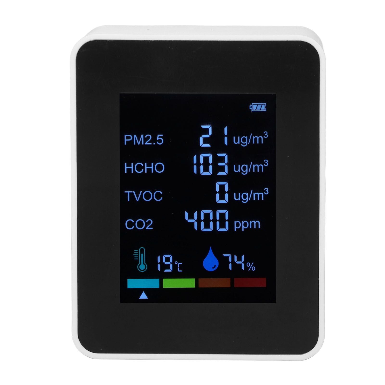 Multifunctional 6 in 1 CO2 Meter Air Quality Monitor Temperature PM2.5 TVOC HCHO Detector USB Charging White V1294-YM0523-3113220044212