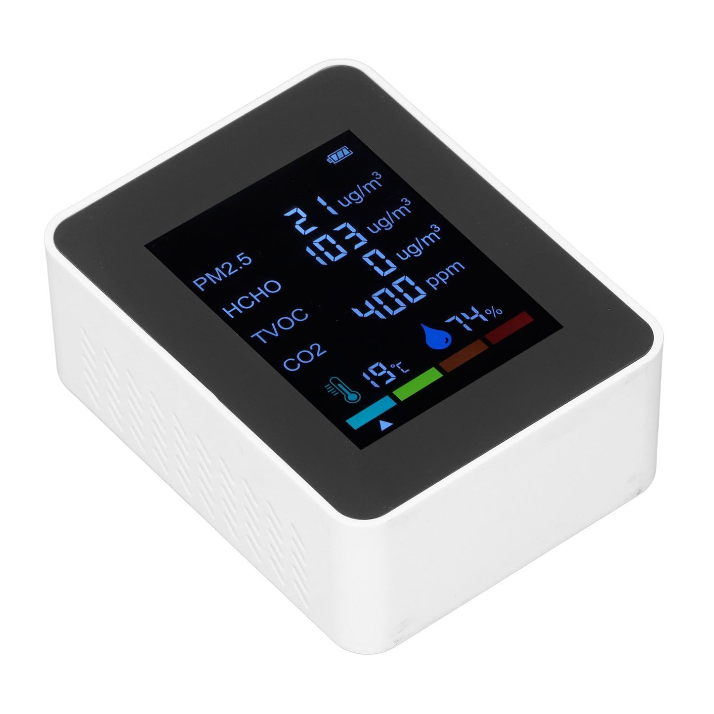 Multifunctional 6 in 1 CO2 Meter Air Quality Monitor Temperature PM2.5 TVOC HCHO Detector USB Charging White V1294-YM0523-3113220044212
