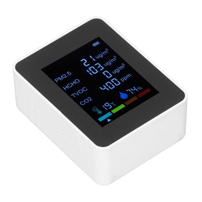 Multifunctional 6 in 1 CO2 Meter Air Quality Monitor Temperature PM2.5 TVOC HCHO Detector USB Charging White V1294-YM0523-3113220044212