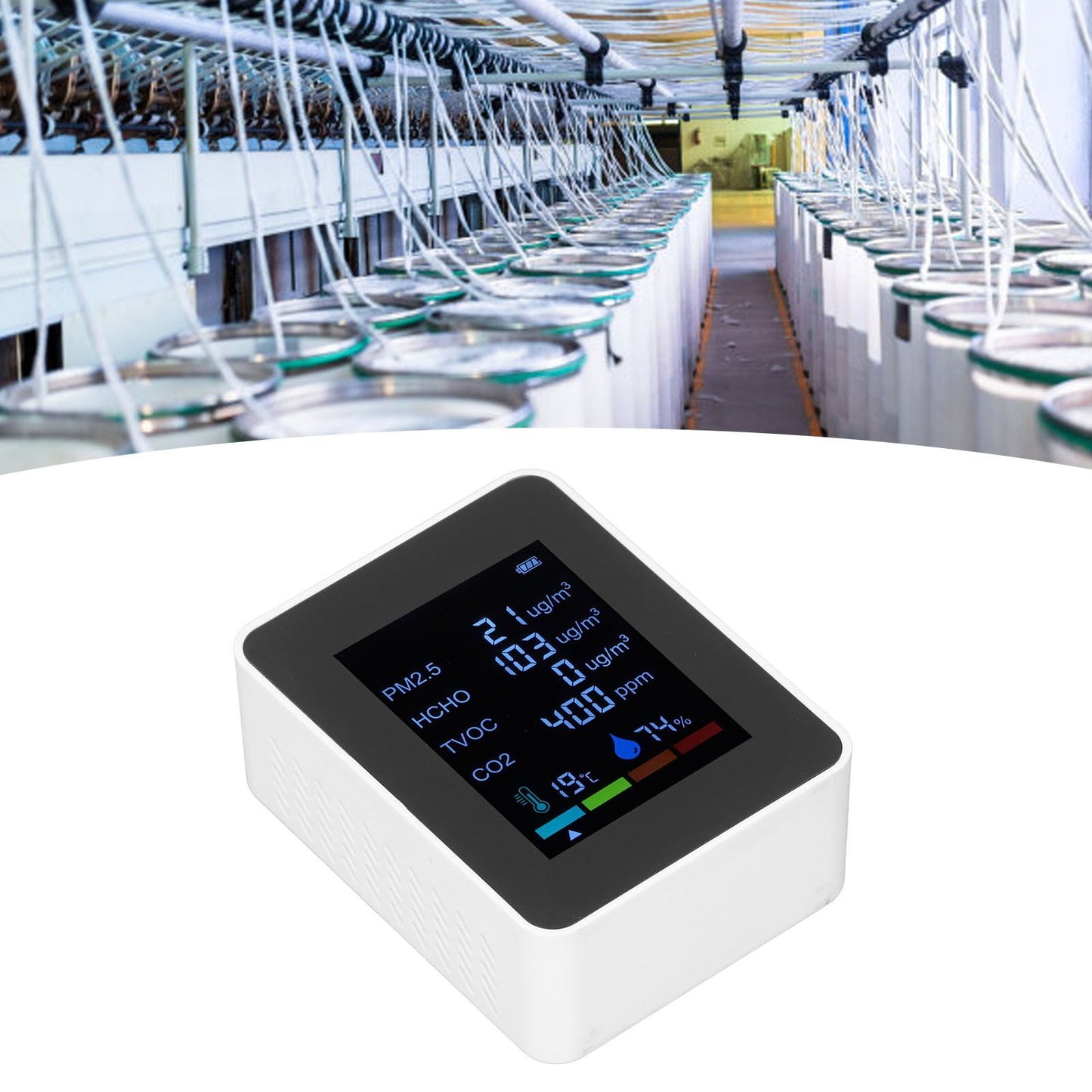 Multifunctional 6 in 1 CO2 Meter Air Quality Monitor Temperature PM2.5 TVOC HCHO Detector USB Charging White V1294-YM0523-3113220044212