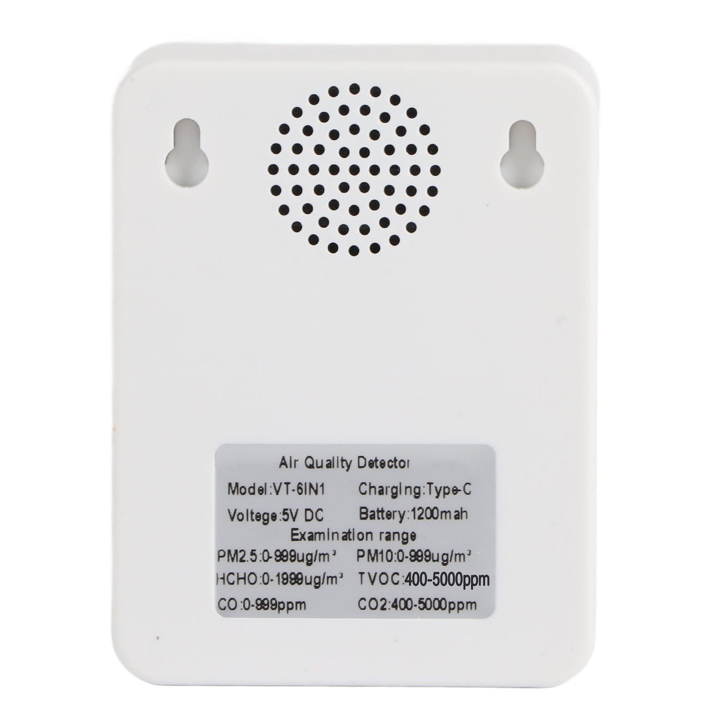 Multifunctional 6 in 1 CO2 Meter Air Quality Monitor Temperature PM2.5 TVOC HCHO Detector USB Charging White V1294-YM0523-3113220044212