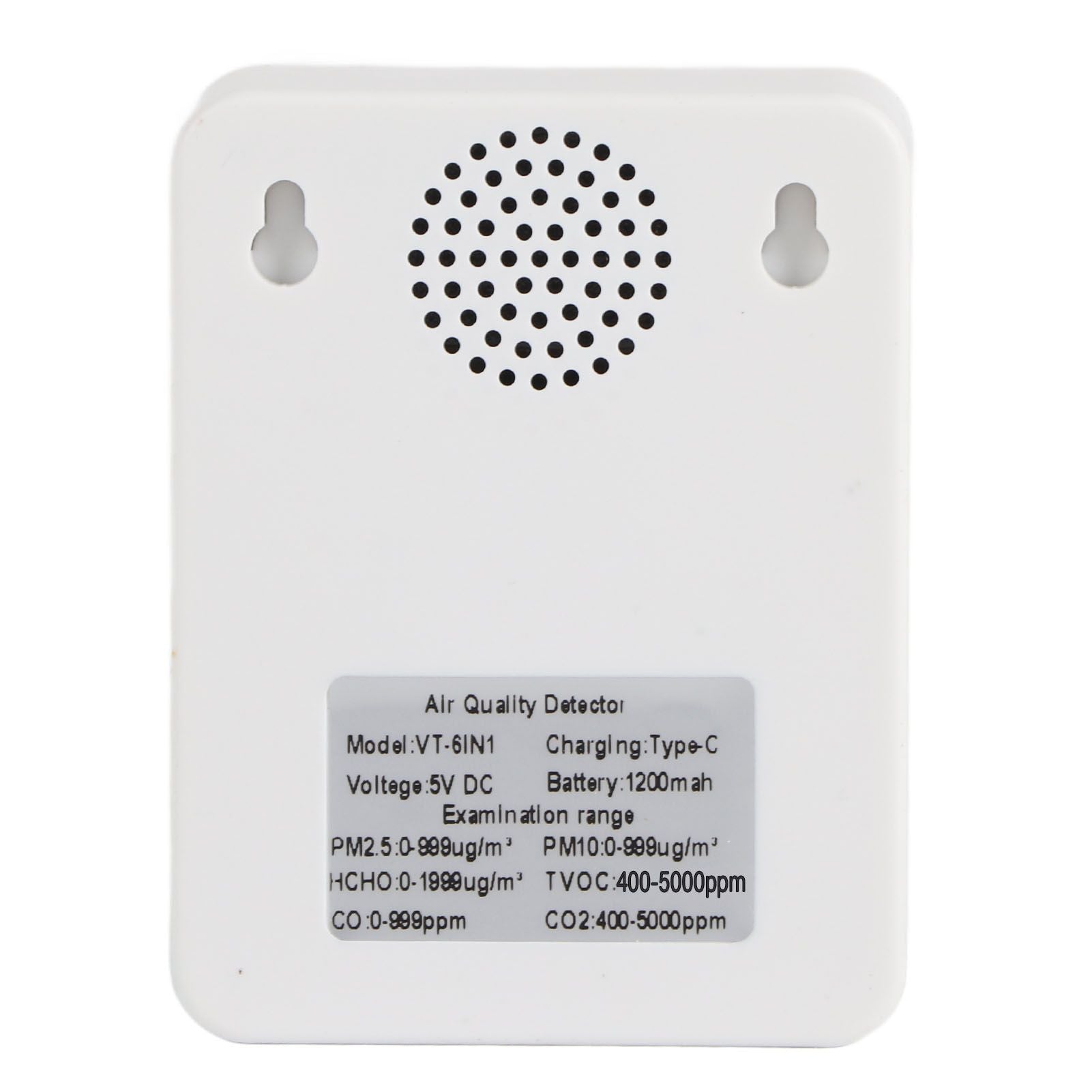 Multifunctional 6 in 1 CO2 Meter Air Quality Monitor Temperature PM2.5 TVOC HCHO Detector USB Charging White V1294-YM0523-3113220044212