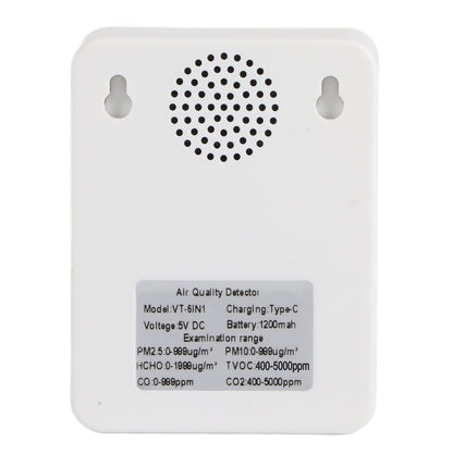 Multifunctional 6 in 1 CO2 Meter Air Quality Monitor Temperature PM2.5 TVOC HCHO Detector USB Charging White V1294-YM0523-3113220044212