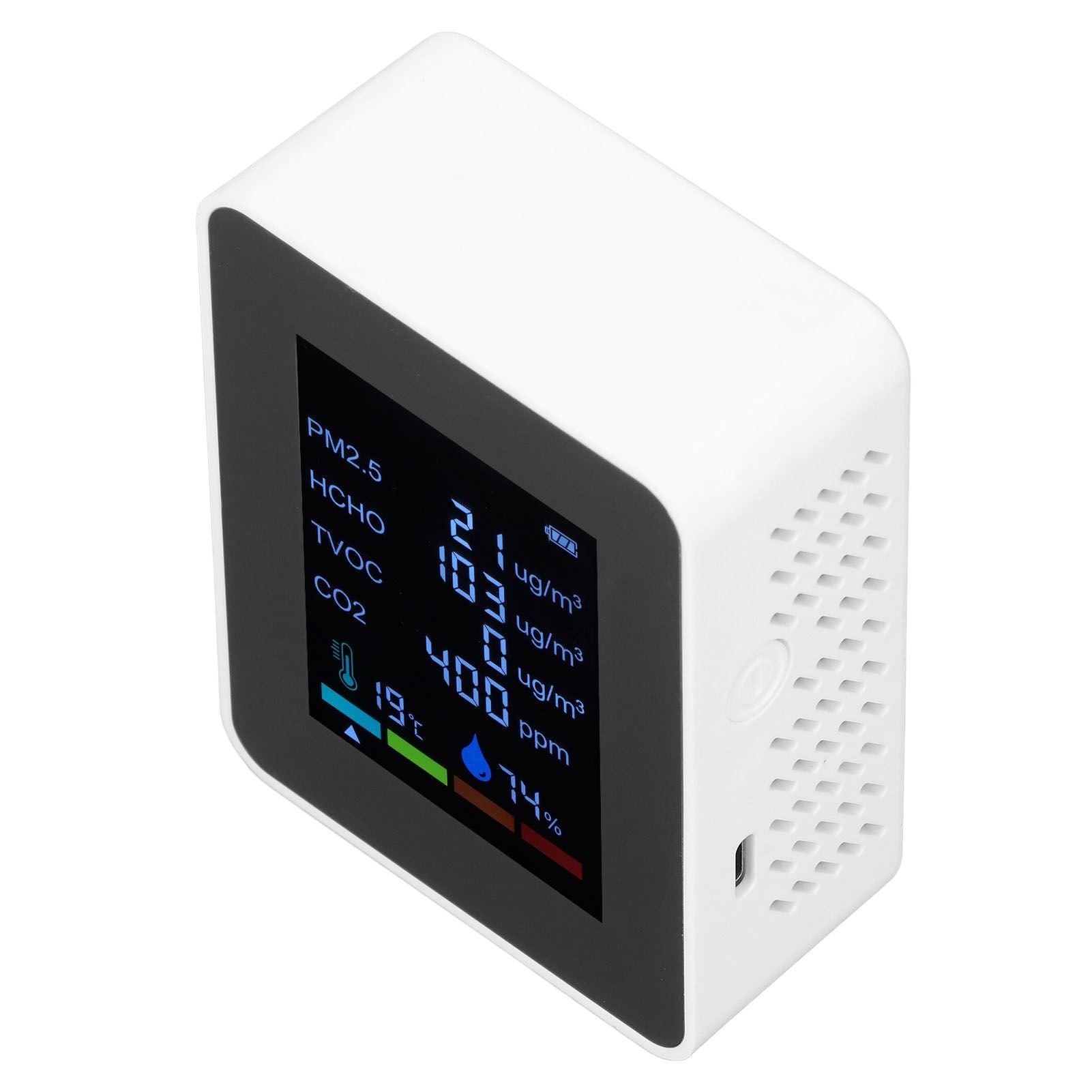 Multifunctional 6 in 1 CO2 Meter Air Quality Monitor Temperature PM2.5 TVOC HCHO Detector USB Charging White V1294-YM0523-3113220044212