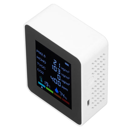 Multifunctional 6 in 1 CO2 Meter Air Quality Monitor Temperature PM2.5 TVOC HCHO Detector USB Charging White V1294-YM0523-3113220044212