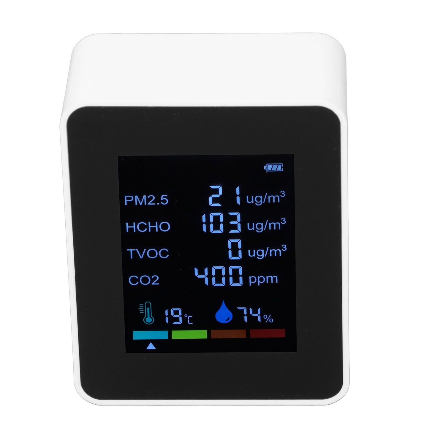 Multifunctional 6 in 1 CO2 Meter Air Quality Monitor Temperature PM2.5 TVOC HCHO Detector USB Charging White V1294-YM0523-3113220044212