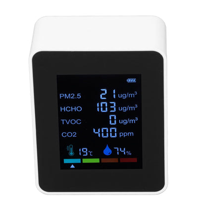 Multifunctional 6 in 1 CO2 Meter Air Quality Monitor Temperature PM2.5 TVOC HCHO Detector USB Charging White V1294-YM0523-3113220044212