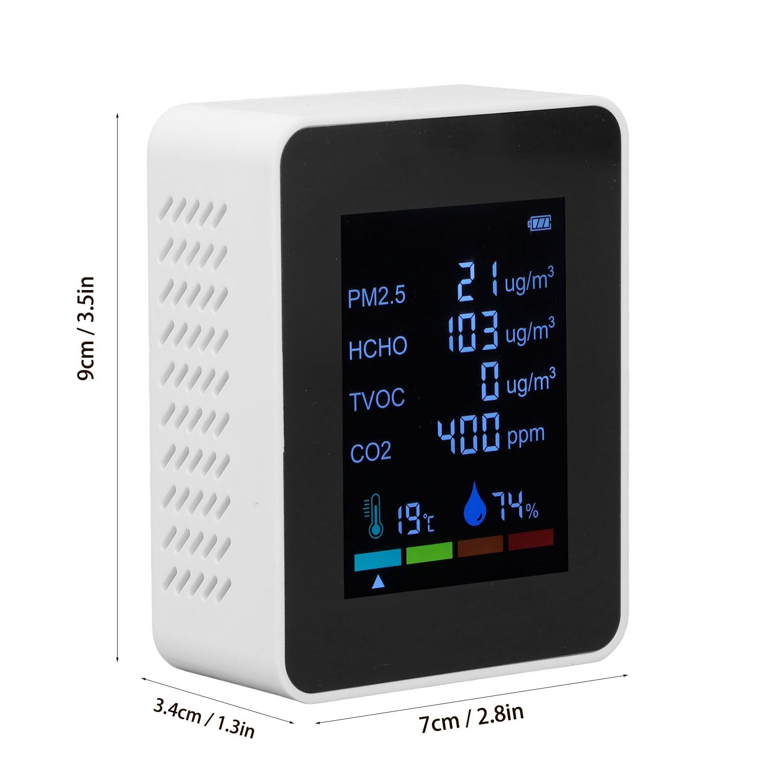 Multifunctional 6 in 1 CO2 Meter Air Quality Monitor Temperature PM2.5 TVOC HCHO Detector USB Charging White V1294-YM0523-3113220044212