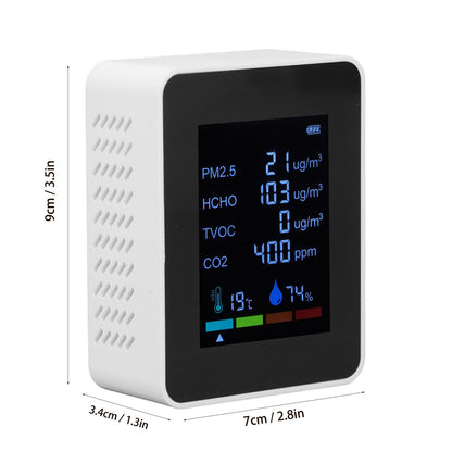 Multifunctional 6 in 1 CO2 Meter Air Quality Monitor Temperature PM2.5 TVOC HCHO Detector USB Charging White V1294-YM0523-3113220044212
