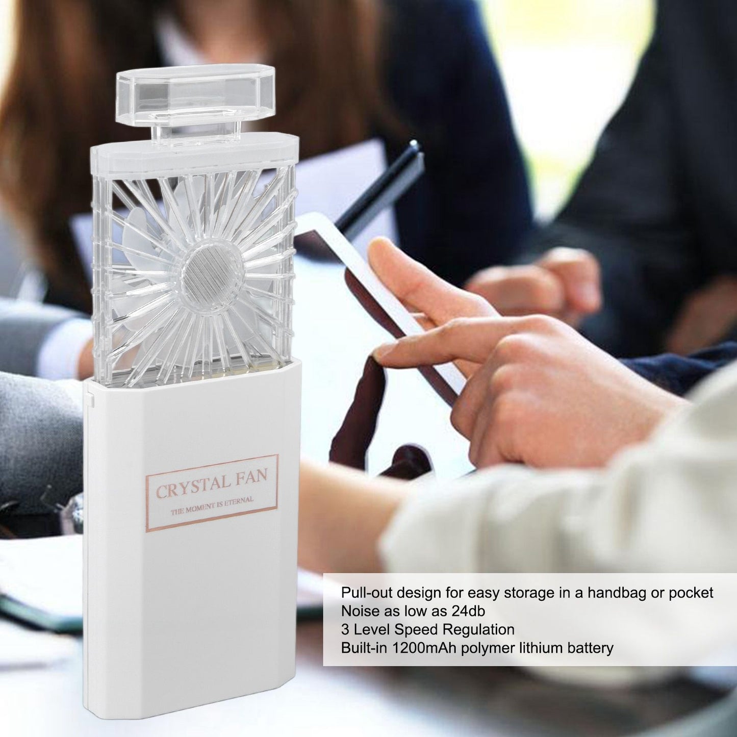 Handheld Fan 3 Speed Ladies Small Fan USB 1200mAh Battery Rechargeable Handheld Portable Pull Out Design V1294-YM0523-3113220045212