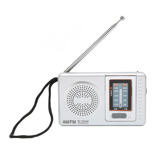 AM FM Radio Silver Gray Pocket Size AM FM Compact Simple Design AA Battery Powered Pocket Radio for Parents V1294-YM0523-3113220046311