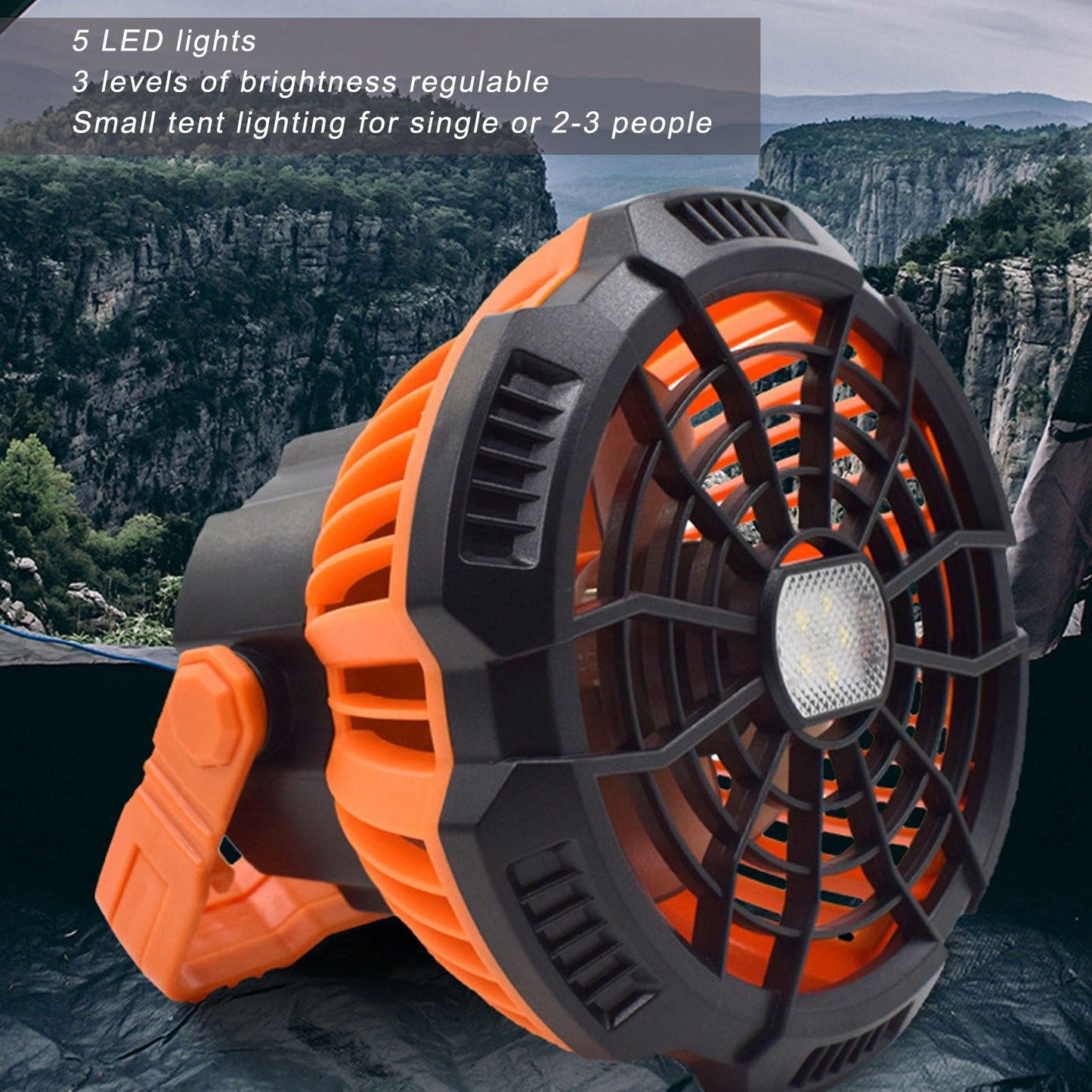 Camping Fan with Light Silent USB Charging 180 degrees Rotation Portable Hook Design 5 LED Fan for Tent V1294-YM0523-3113220048711