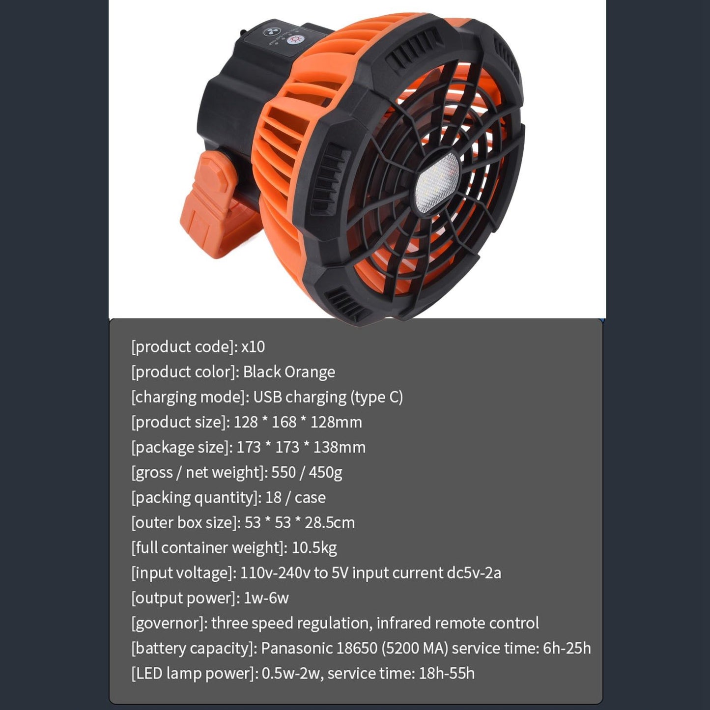Camping Fan with Light Silent USB Charging 180 degrees Rotation Portable Hook Design 5 LED Fan for Tent V1294-YM0523-3113220048711
