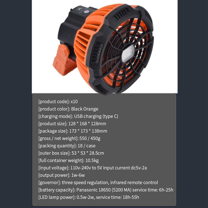 Camping Fan with Light Silent USB Charging 180 degrees Rotation Portable Hook Design 5 LED Fan for Tent V1294-YM0523-3113220048711