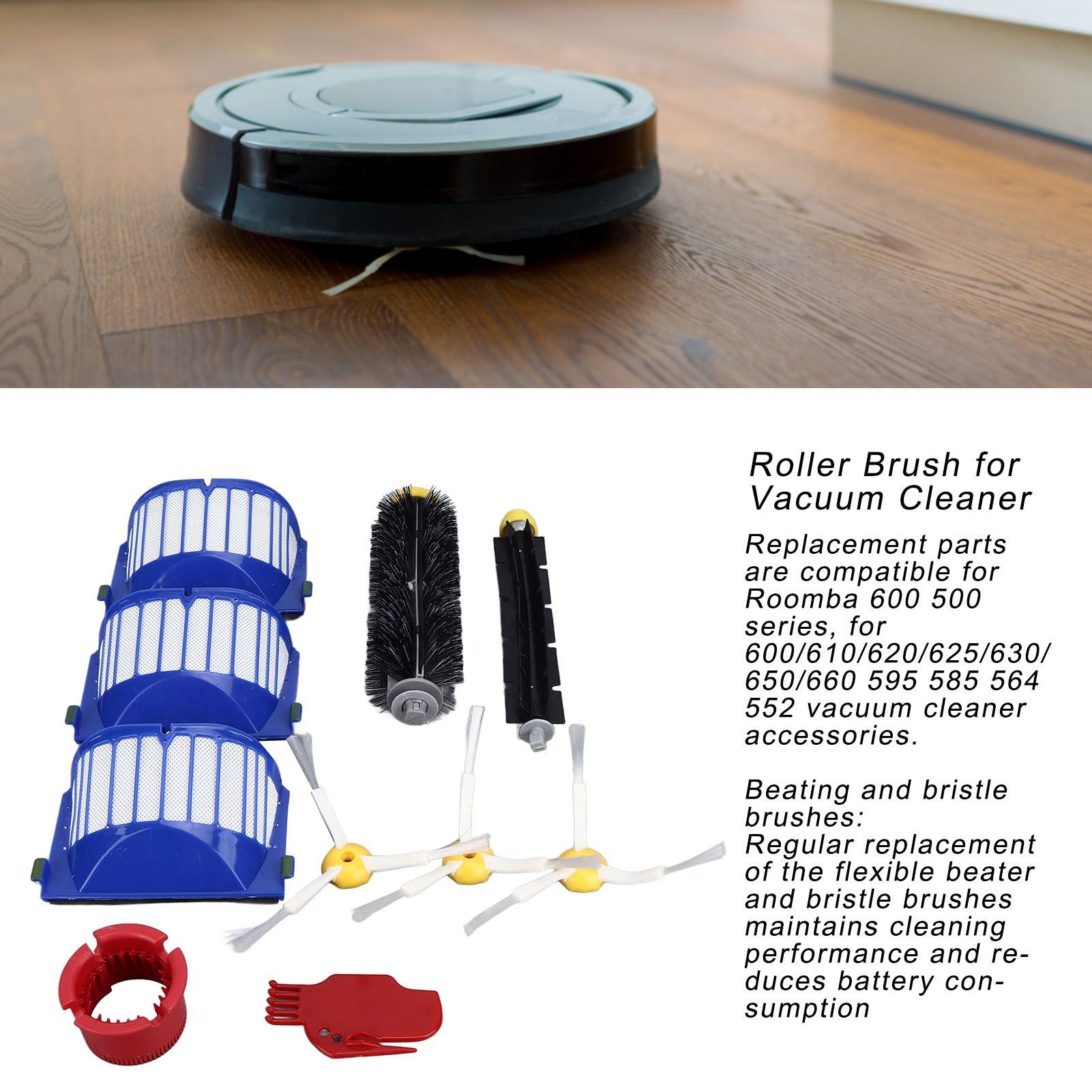 Roller Brush Filters Side Brushes Cleaner Kits Replacement Parts for Roomba 600 675 690 670 671 V1294-YM0523-3113220048811
