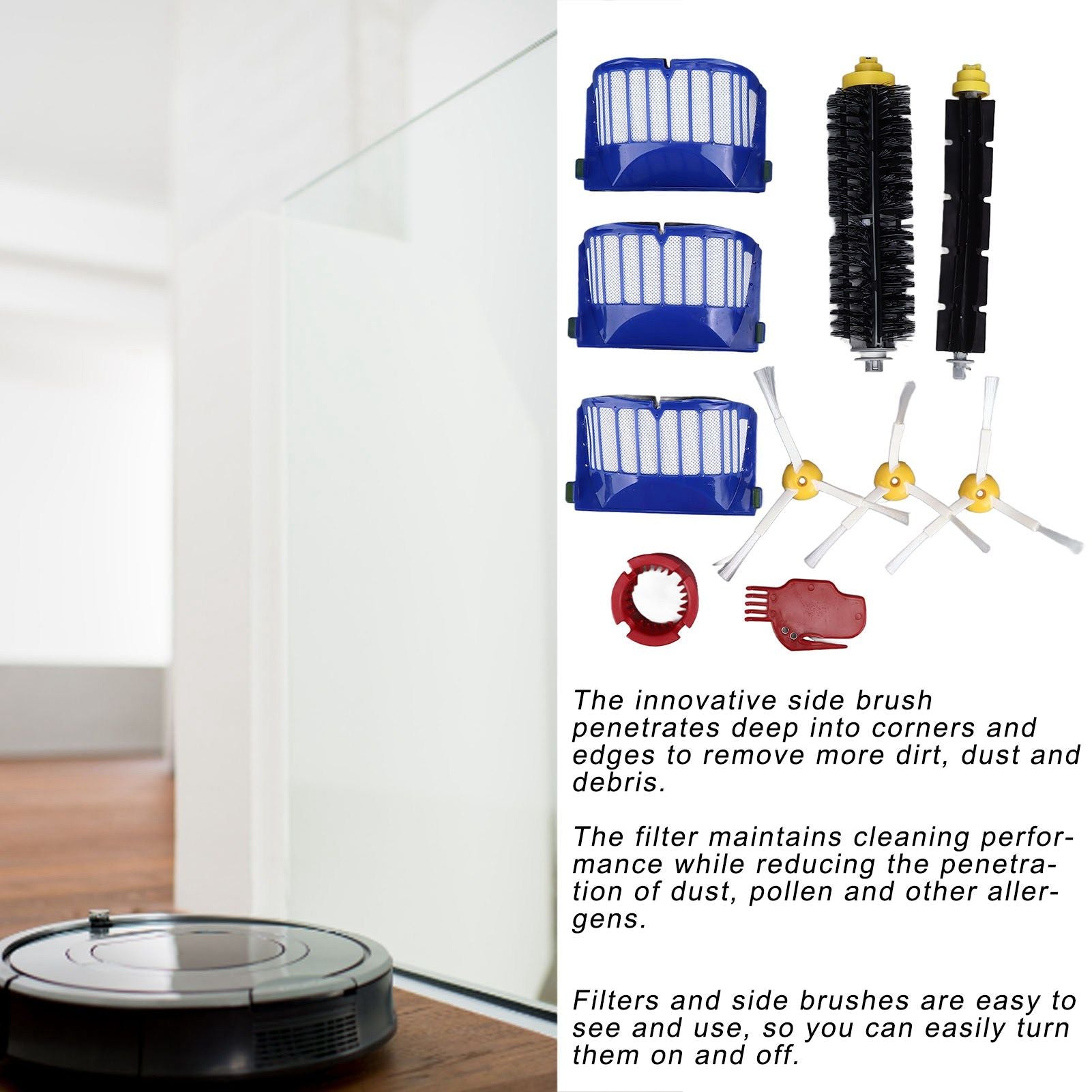 Roller Brush Filters Side Brushes Cleaner Kits Replacement Parts for Roomba 600 675 690 670 671 V1294-YM0523-3113220048811