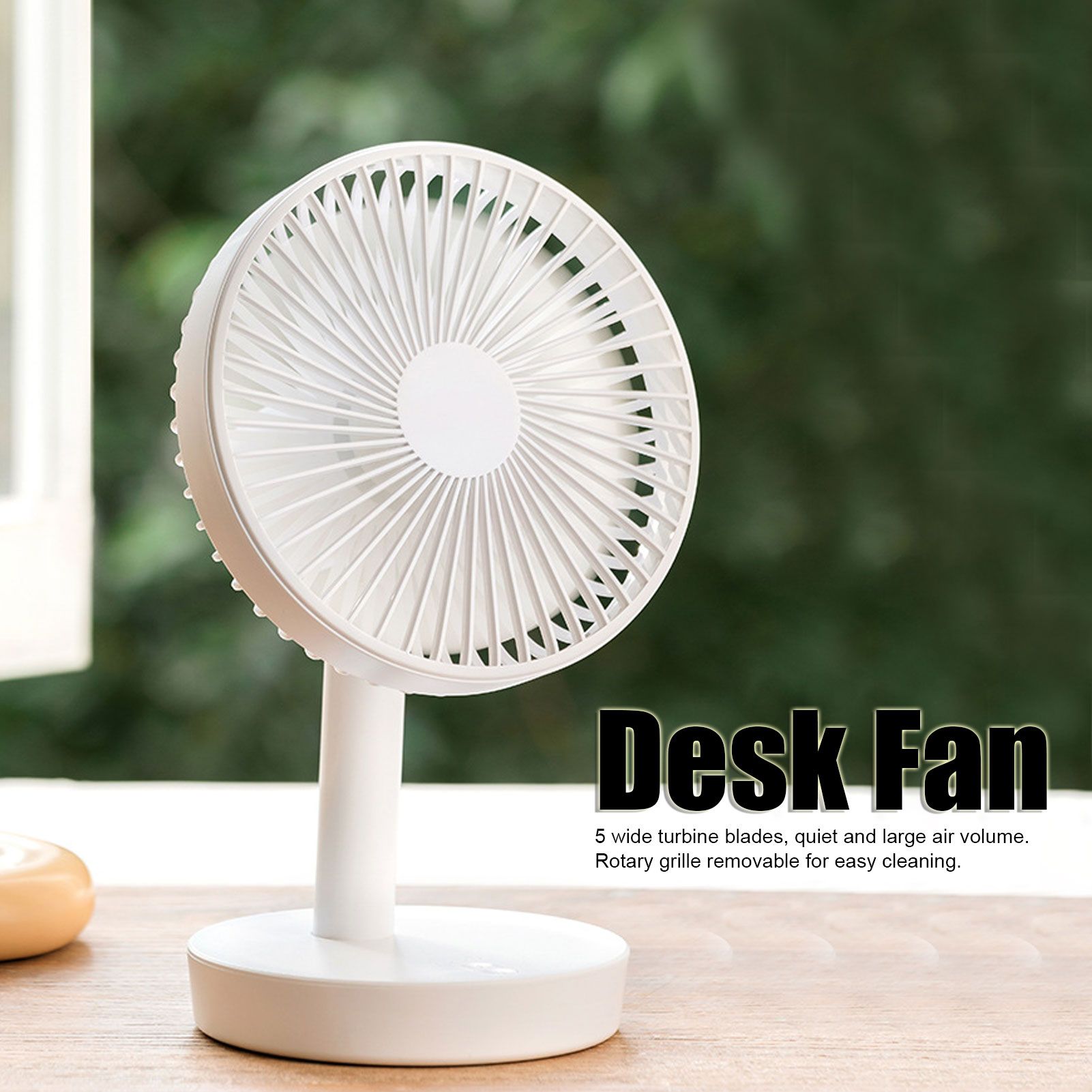 3 Speed USB Desktop Oscillating Fan 5 Blade Gentle Wind Small Personal Desk Fan with Automatic Moving Head V1294-YM0523-3113220050011
