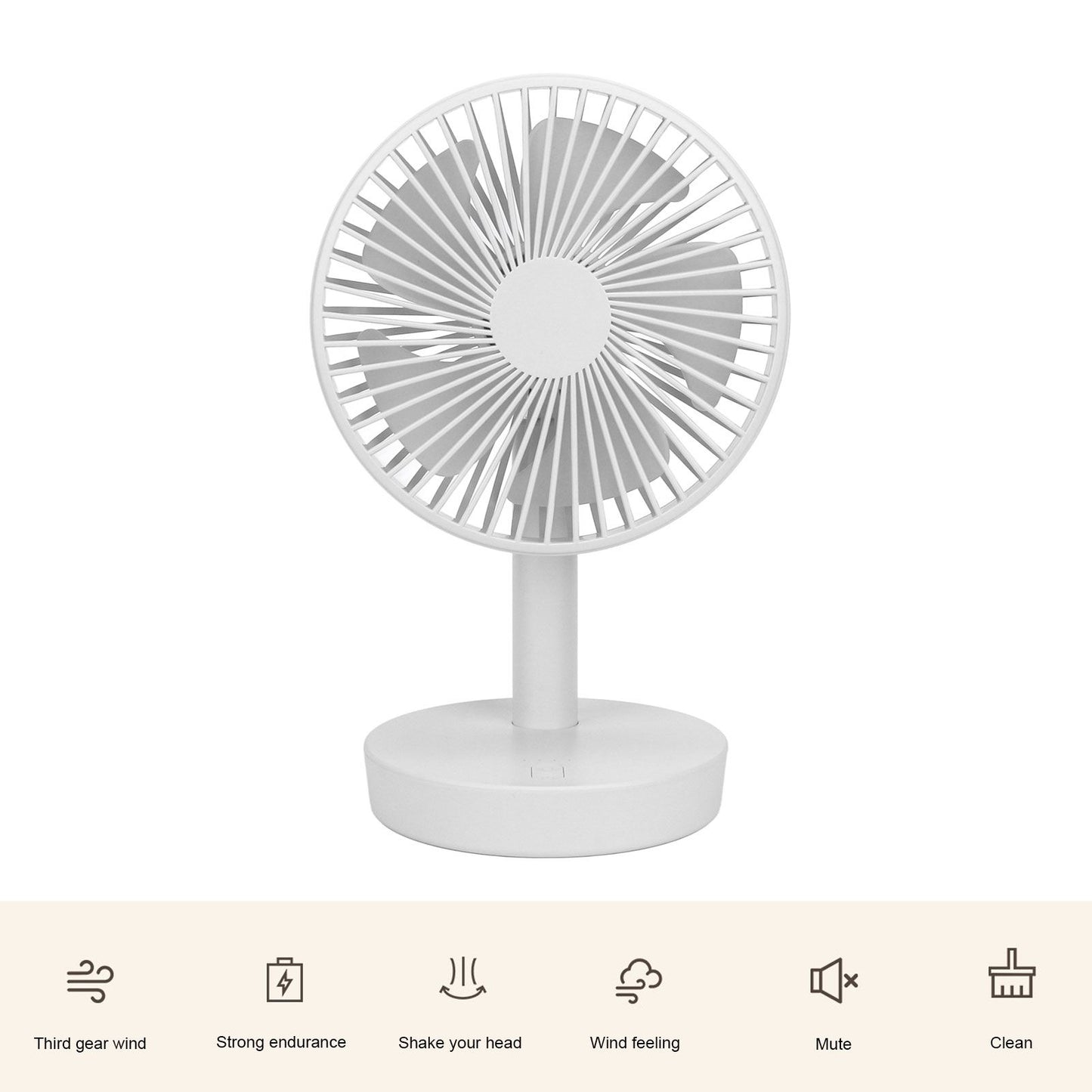 3 Speed USB Desktop Oscillating Fan 5 Blade Gentle Wind Small Personal Desk Fan with Automatic Moving Head V1294-YM0523-3113220050011