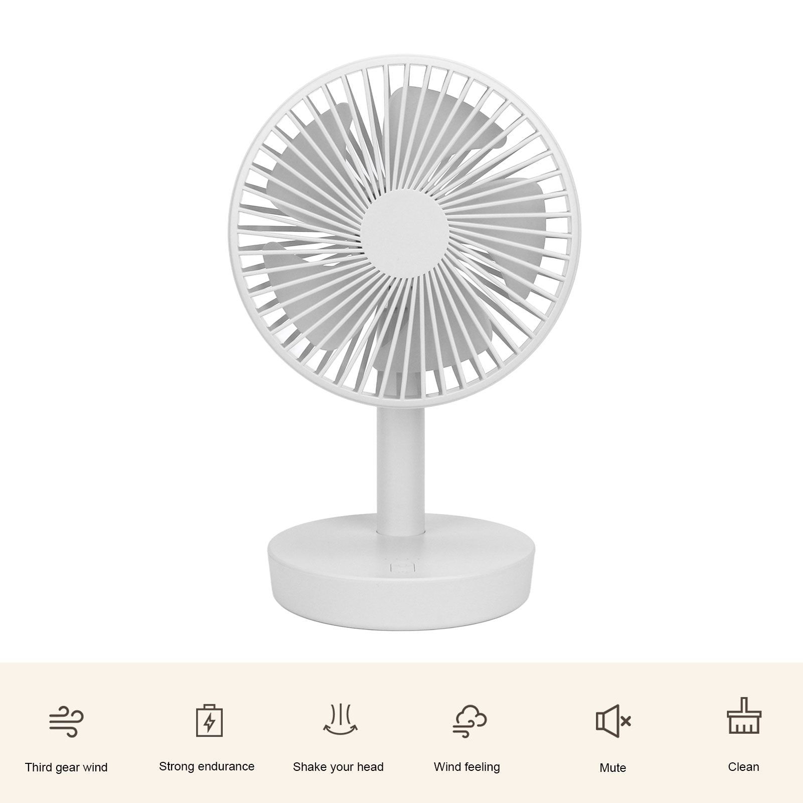 3 Speed USB Desktop Oscillating Fan 5 Blade Gentle Wind Small Personal Desk Fan with Automatic Moving Head V1294-YM0523-3113220050011