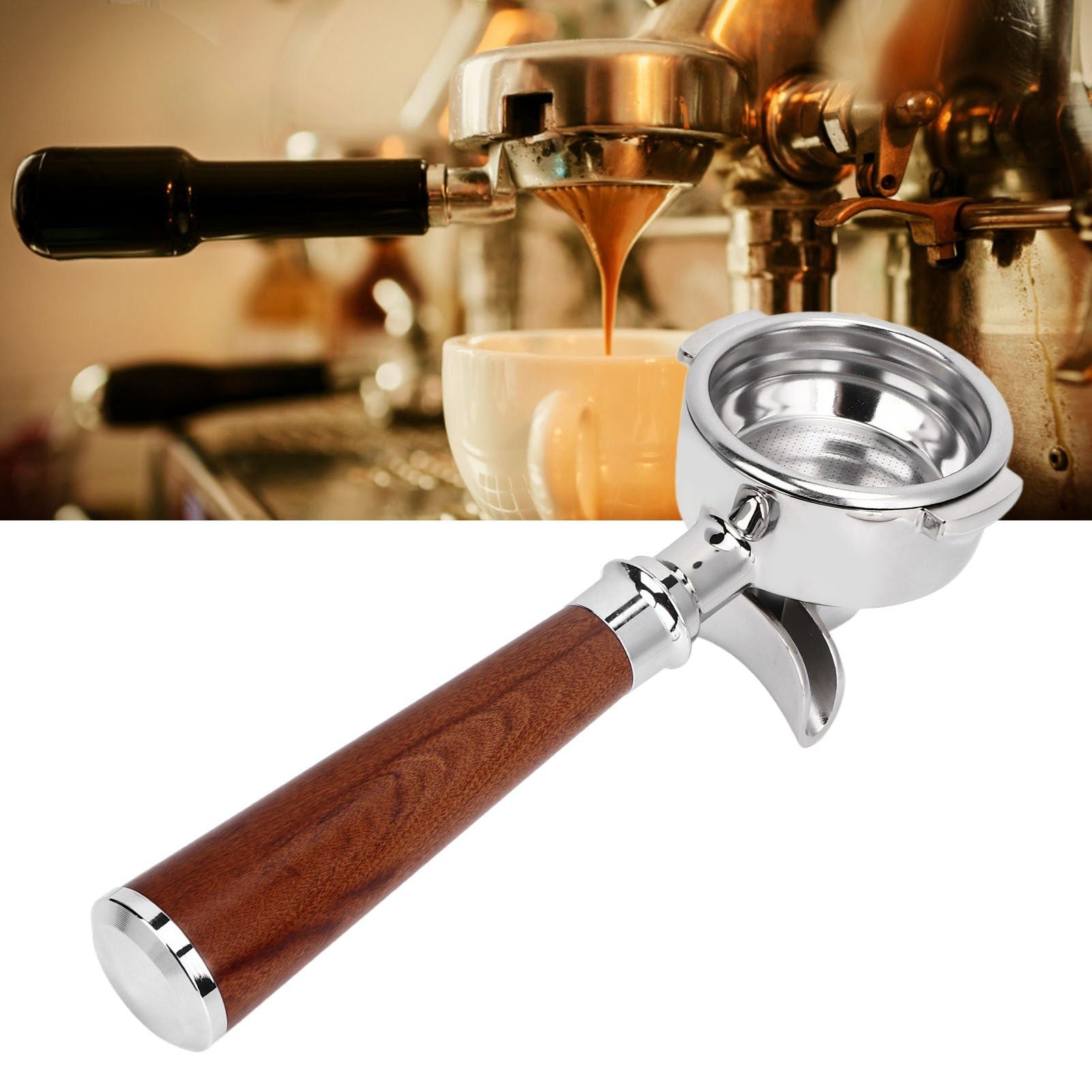 58mm Coffee Portafilter Coffee Machine Filter Coffee Machine Replacement Parts with Wooden Handle for V1294-YM0523-3113220050311