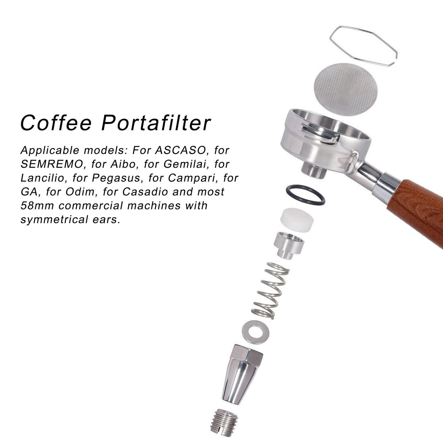 58mm Coffee Portafilter Coffee Machine Filter Coffee Machine Replacement Parts with Wooden Handle for V1294-YM0523-3113220050311