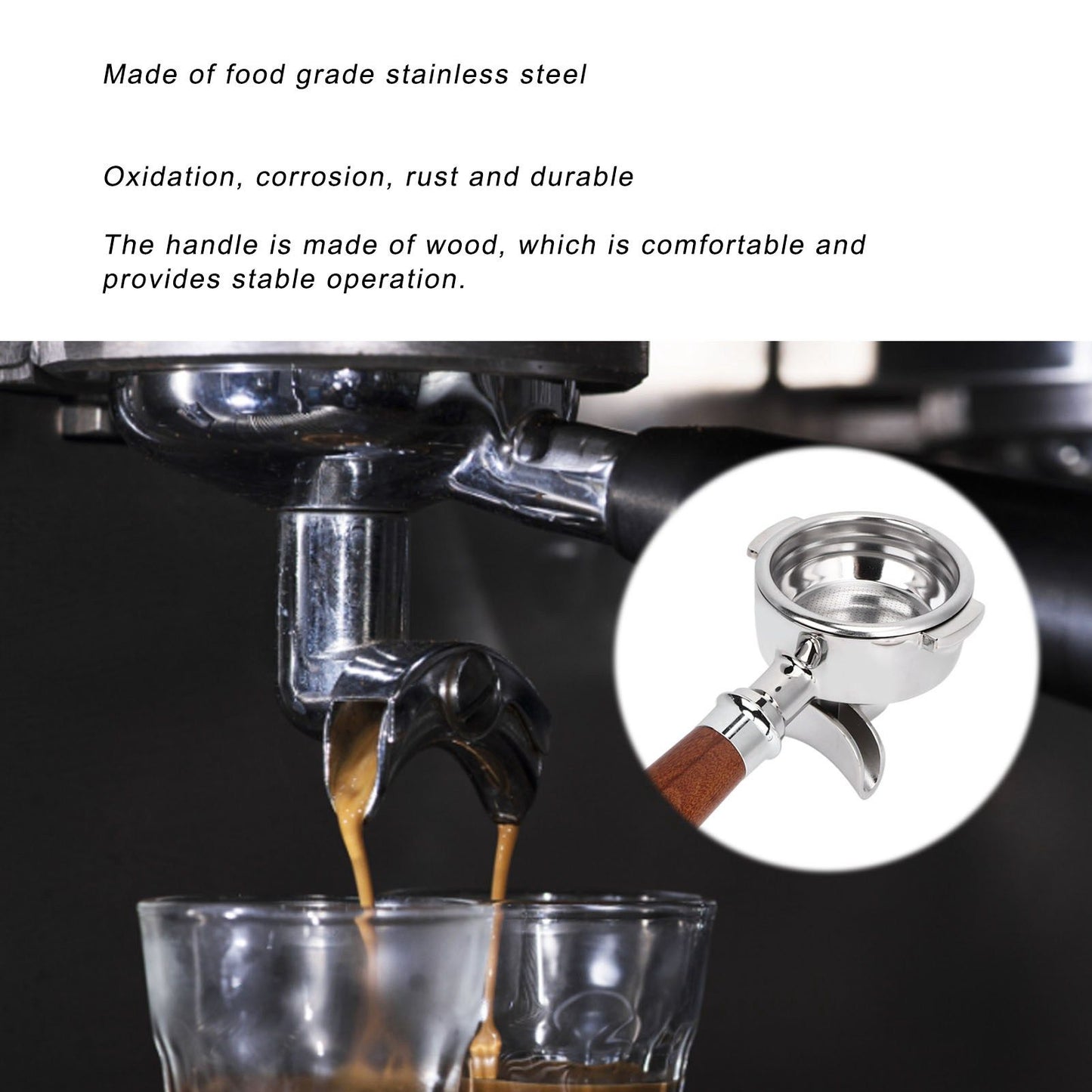 58mm Coffee Portafilter Coffee Machine Filter Coffee Machine Replacement Parts with Wooden Handle for V1294-YM0523-3113220050311