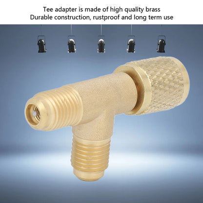 Quick Coupler Tee Adapter with Valve Core Brass 1/4in SAE Sturdy Structure for R22 R12 R134 V1294-YM0523-3113220052311