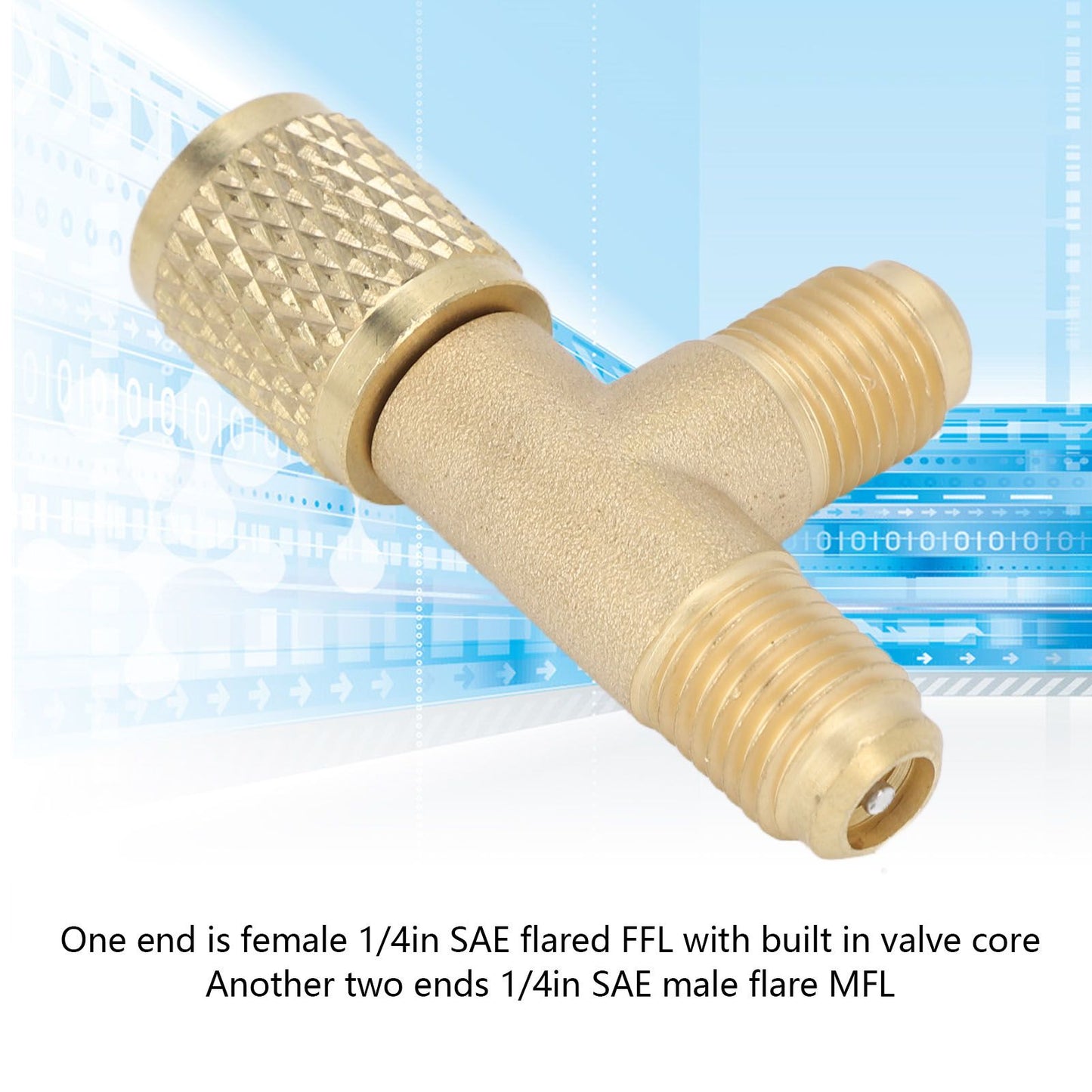 Quick Coupler Tee Adapter with Valve Core Brass 1/4in SAE Sturdy Structure for R22 R12 R134 V1294-YM0523-3113220052311