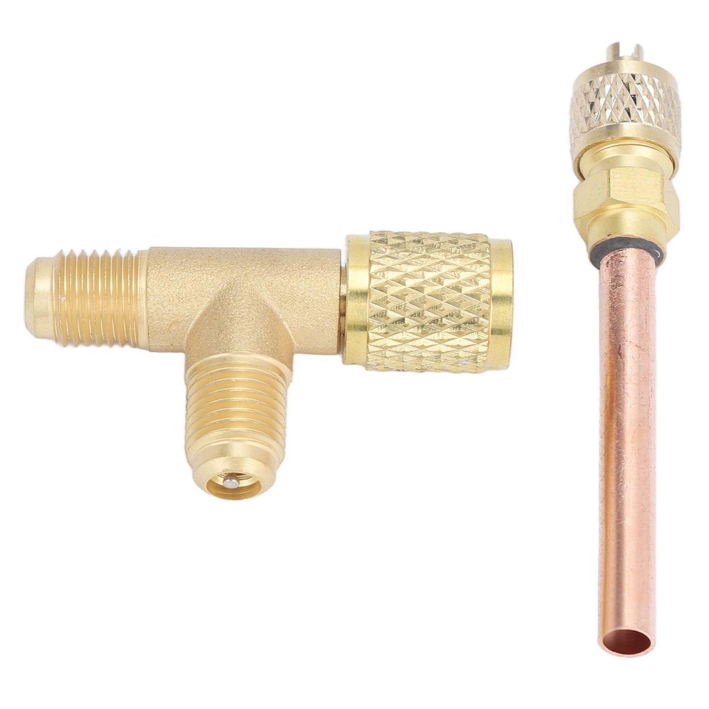 1/4in SAE Tee Adapter Built in Valve Core Quick Connection Double Sealing for R22 R12 R134 Vacuum Gauge V1294-YM0523-3113220052411