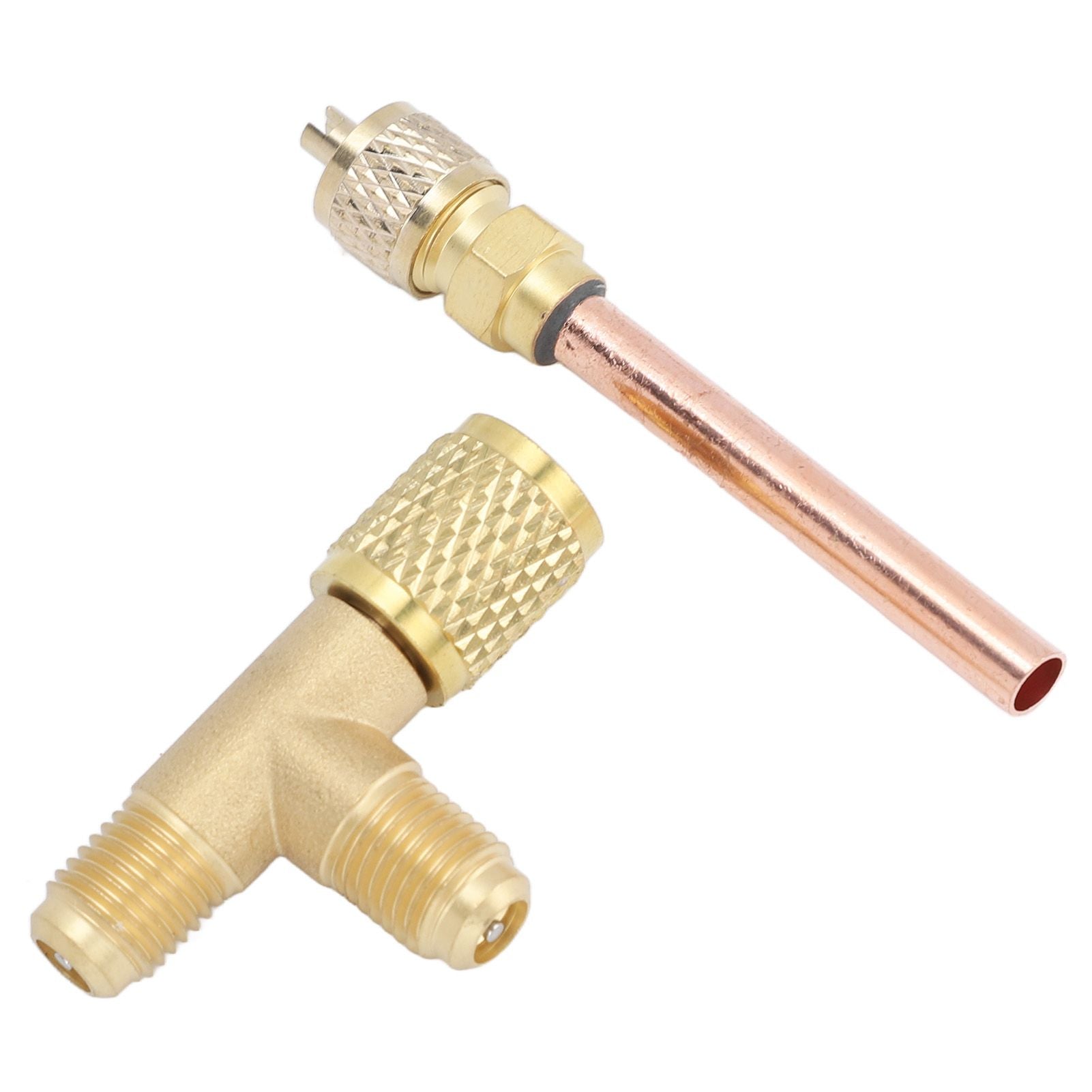 1/4in SAE Tee Adapter Built in Valve Core Quick Connection Double Sealing for R22 R12 R134 Vacuum Gauge V1294-YM0523-3113220052411