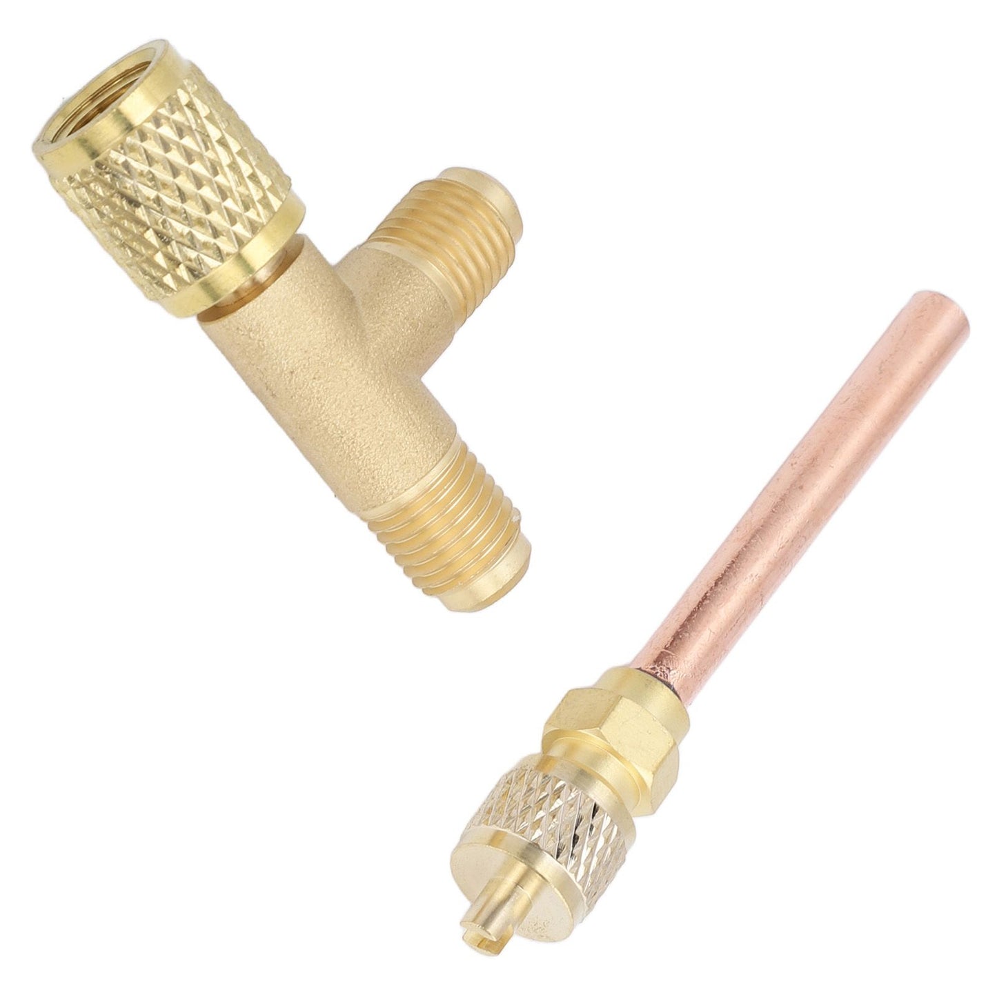 1/4in SAE Tee Adapter Built in Valve Core Quick Connection Double Sealing for R22 R12 R134 Vacuum Gauge V1294-YM0523-3113220052411