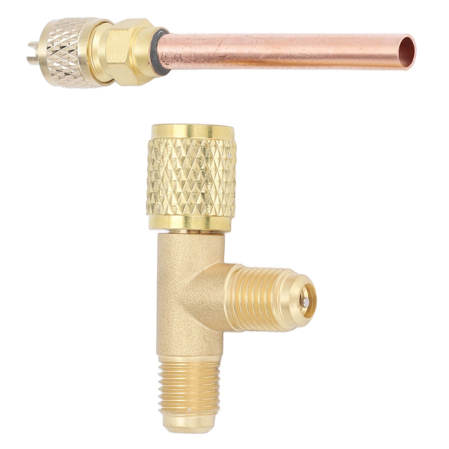1/4in SAE Tee Adapter Built in Valve Core Quick Connection Double Sealing for R22 R12 R134 Vacuum Gauge V1294-YM0523-3113220052411