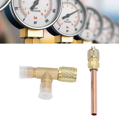 1/4in SAE Tee Adapter Built in Valve Core Quick Connection Double Sealing for R22 R12 R134 Vacuum Gauge V1294-YM0523-3113220052411
