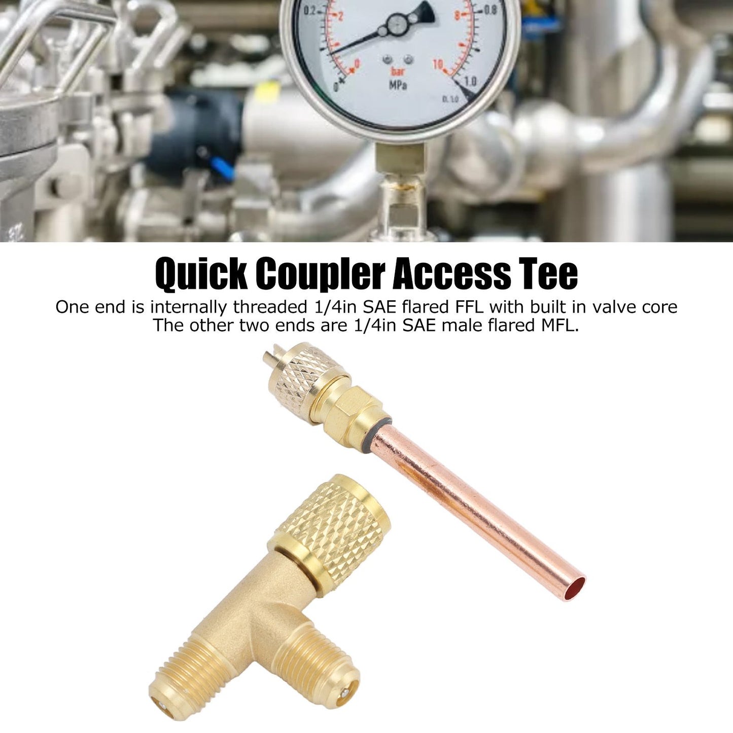 1/4in SAE Tee Adapter Built in Valve Core Quick Connection Double Sealing for R22 R12 R134 Vacuum Gauge V1294-YM0523-3113220052411