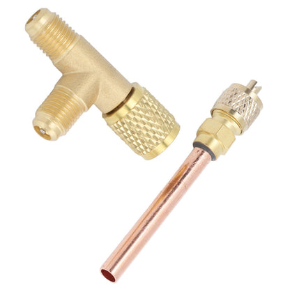 1/4in SAE Tee Adapter Built in Valve Core Quick Connection Double Sealing for R22 R12 R134 Vacuum Gauge V1294-YM0523-3113220052411