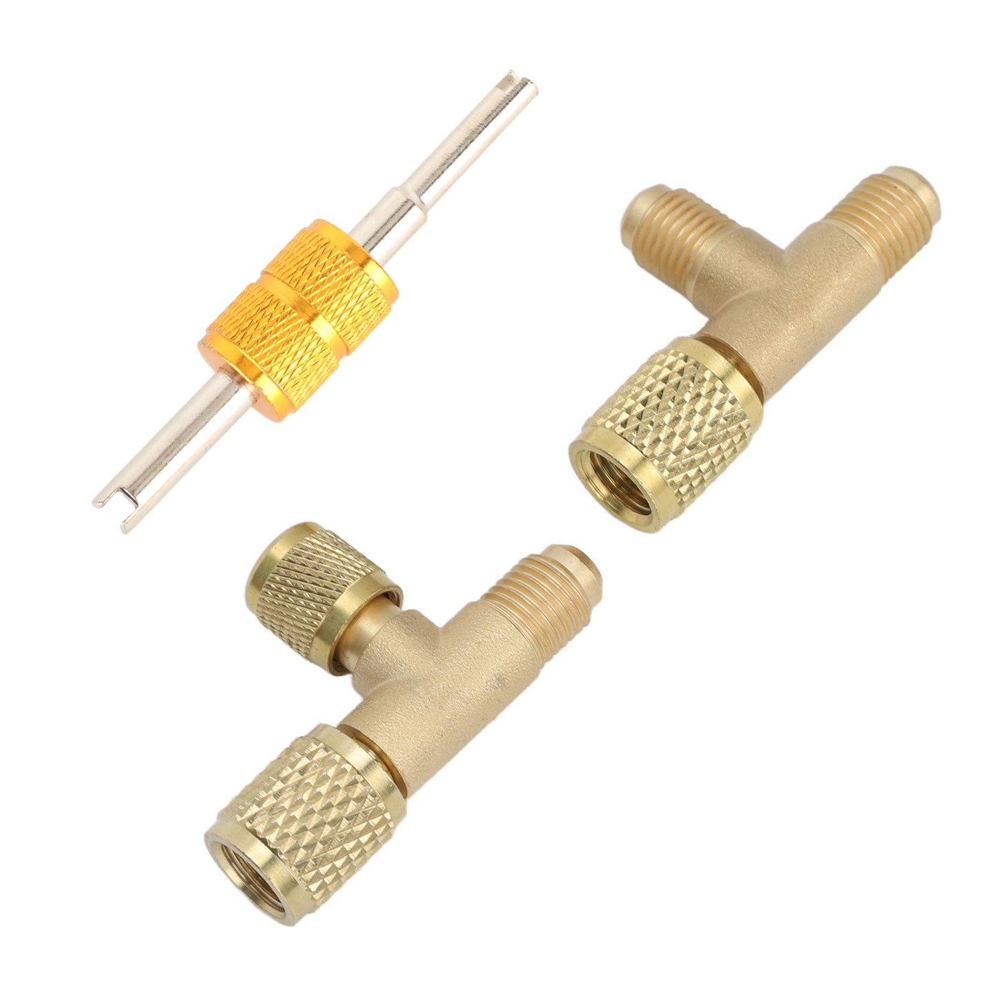 1/4in Valves Core Brass Tee Adapter Quick Coupler Access Tee Fittings for Vacuum Gauge R22 R12 R134 V1294-YM0523-3113220052511