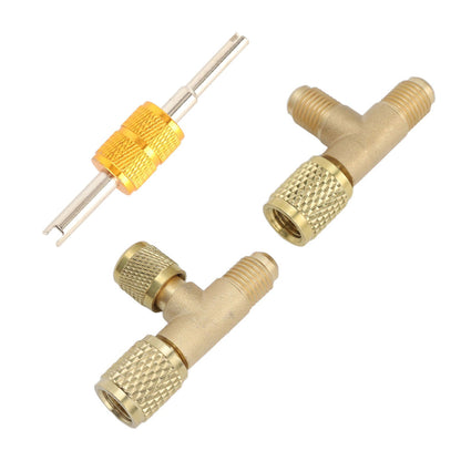 1/4in Valves Core Brass Tee Adapter Quick Coupler Access Tee Fittings for Vacuum Gauge R22 R12 R134 V1294-YM0523-3113220052511