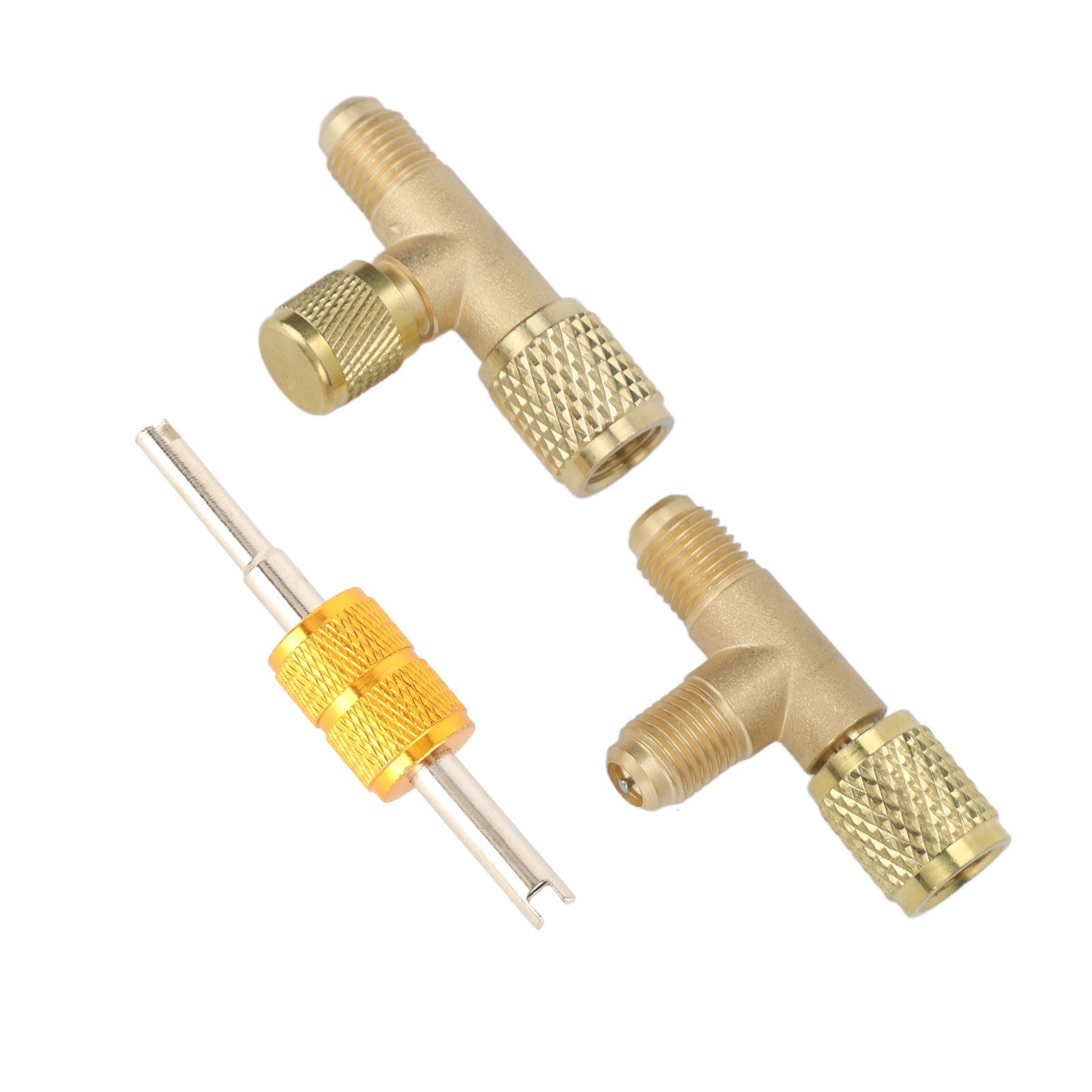 1/4in Valves Core Brass Tee Adapter Quick Coupler Access Tee Fittings for Vacuum Gauge R22 R12 R134 V1294-YM0523-3113220052511