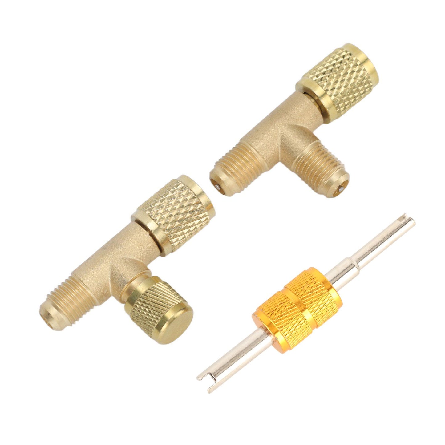 1/4in Valves Core Brass Tee Adapter Quick Coupler Access Tee Fittings for Vacuum Gauge R22 R12 R134 V1294-YM0523-3113220052511