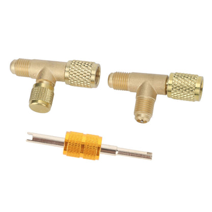1/4in Valves Core Brass Tee Adapter Quick Coupler Access Tee Fittings for Vacuum Gauge R22 R12 R134 V1294-YM0523-3113220052511