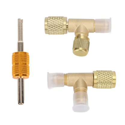 1/4in Valves Core Brass Tee Adapter Quick Coupler Access Tee Fittings for Vacuum Gauge R22 R12 R134 V1294-YM0523-3113220052511