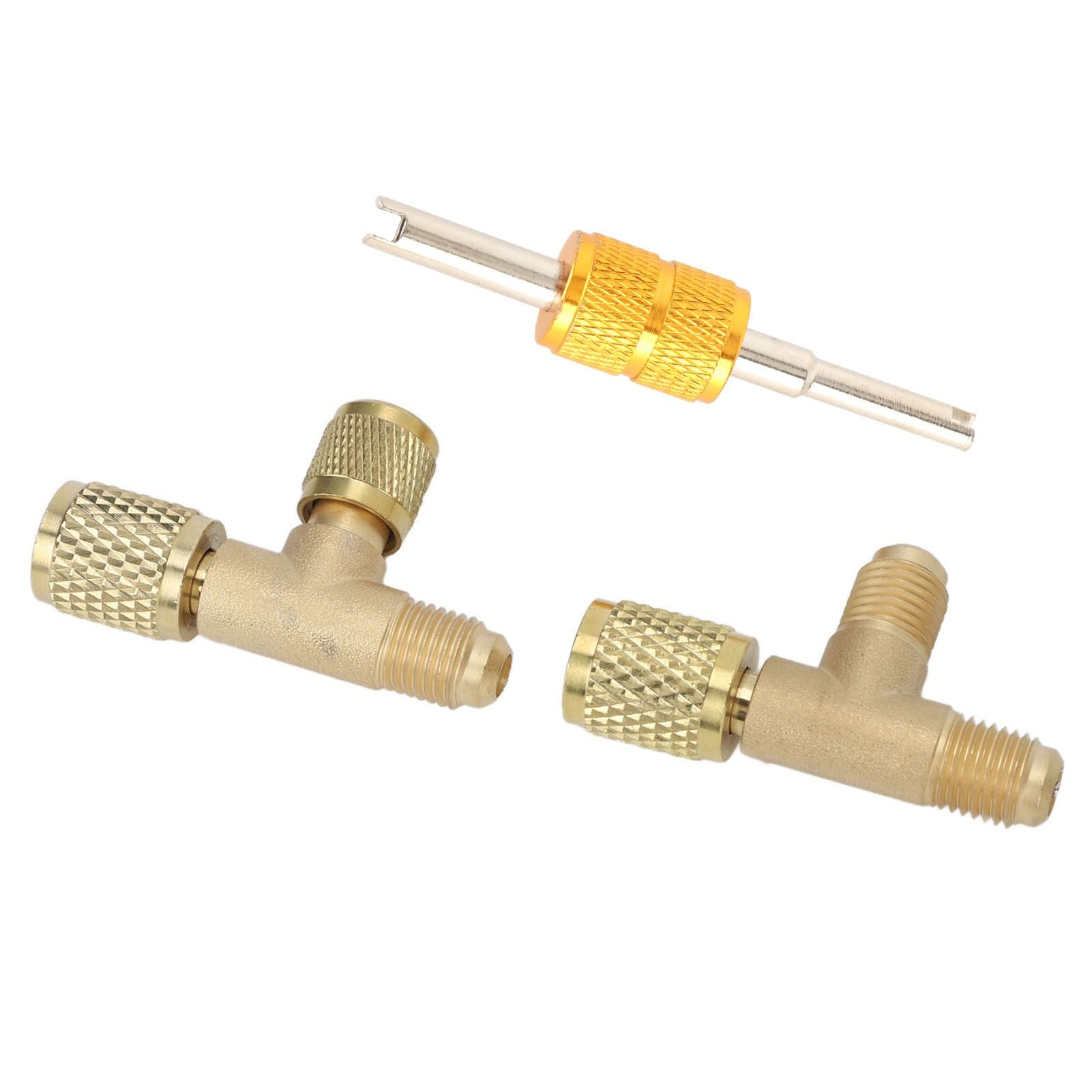1/4in Valves Core Brass Tee Adapter Quick Coupler Access Tee Fittings for Vacuum Gauge R22 R12 R134 V1294-YM0523-3113220052511