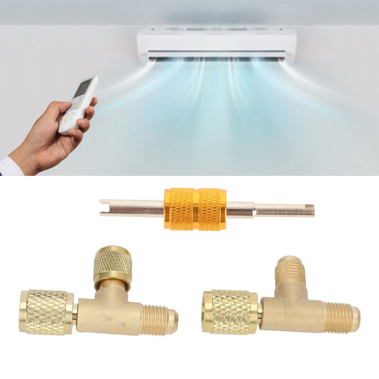 1/4in Valves Core Brass Tee Adapter Quick Coupler Access Tee Fittings for Vacuum Gauge R22 R12 R134 V1294-YM0523-3113220052511